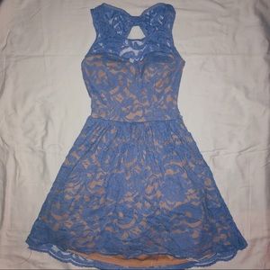 Periwinkle lace dress with open back detailing